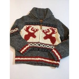 Canadiana Zip Front Sweater Jacket Moose 3T EUC